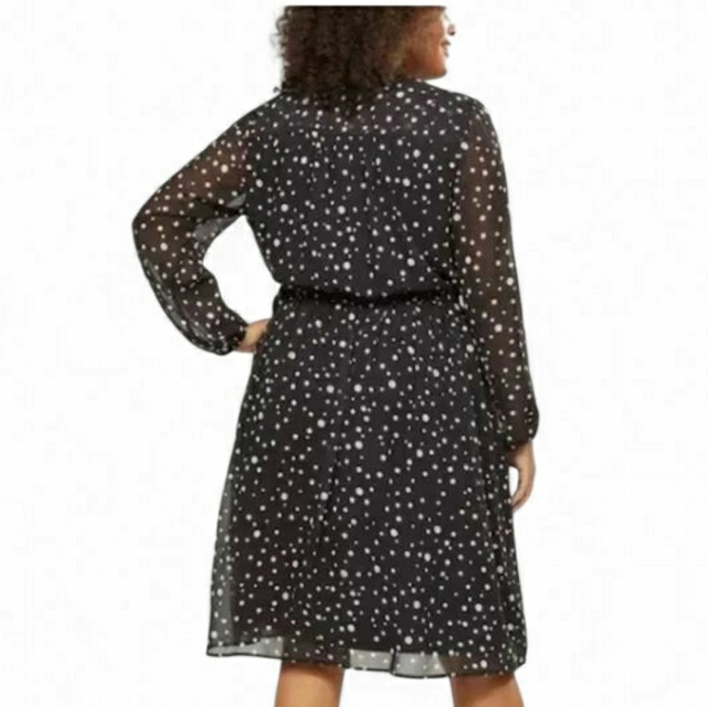 ❤💋💘 Lane Bryant Polka Dot Tie-Neck Fit & Flare Dress 💘💋❤ - Picture 3 of 5